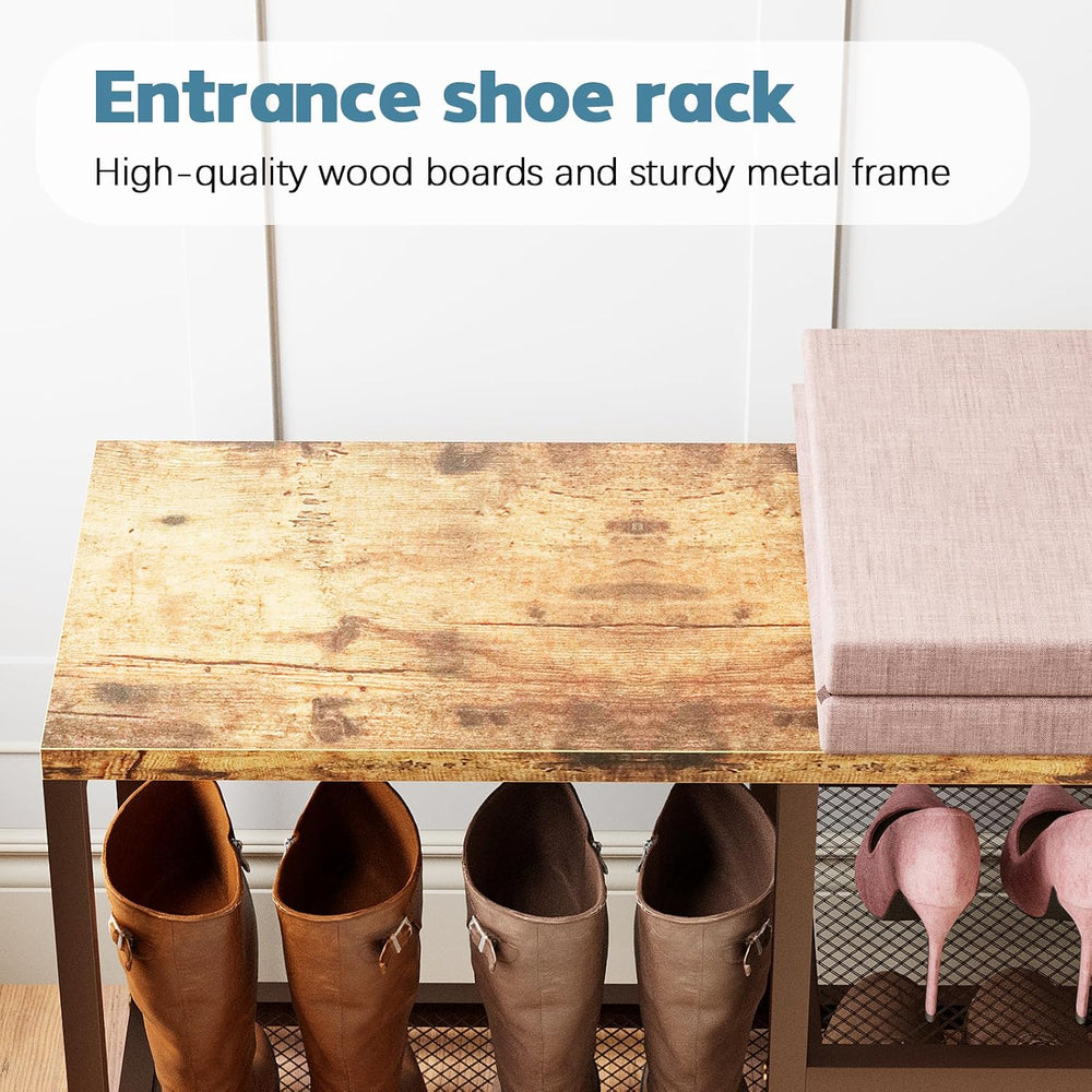 Shoe Rack Bench for Entryway 3-Tier, Free Standing Shoe Racks with Seat Cushi...