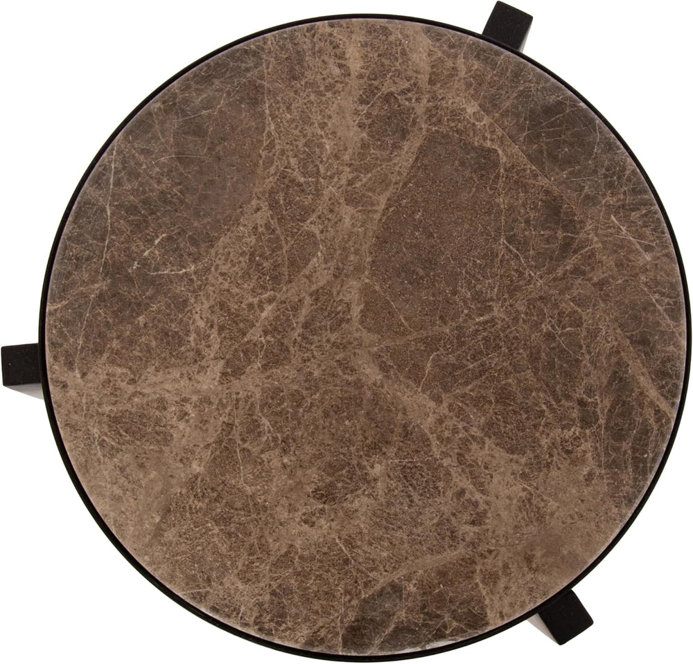 Kate and Laurel Aguilar Modern Round Drink Table, 9 x 9 x 23, Emperador Brown...