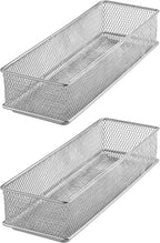 YBM HOME Silver Mesh Drawer Cabinet and or Shelf Organizer Bins, School Supply Holder Office Desktop Organizer Basket (2, 3x9x2 Inch)