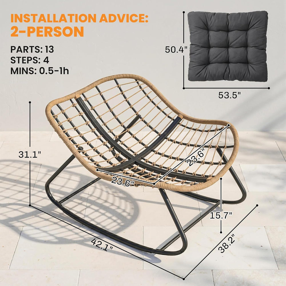 Outsunny Papasan Rocking Chair, Wicker Oversized Indoor Outdoor Rocking Papas...