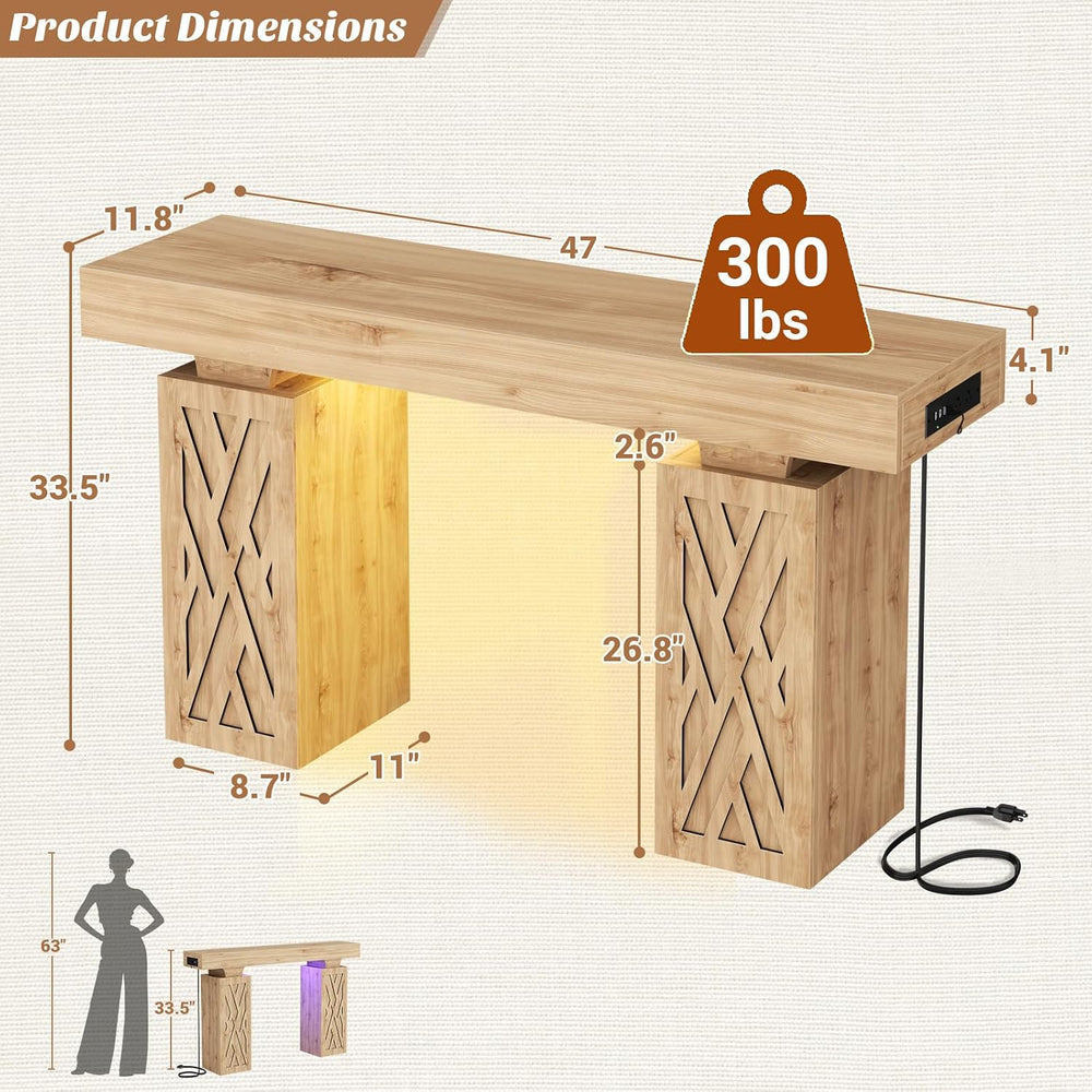 iSunirm 47.2" Extra Thick Entryway Table with Hollow Carved Storage Legs...