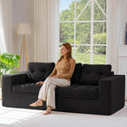MAXYOYO 79" Loveseat Sofa Couch for Small Spaces, Upholstered Boneless Cloud Couch for Apartment Bedroom, 2-Seater Love Seat Floor Modern Sofa with Pillows, No Assembly Required, Black