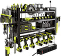 Power Tool Organizer Wall Mount with Charging Station 4 Layer 6 Slot Cordless Drill Holder with Angle Grinder Holder (Black)