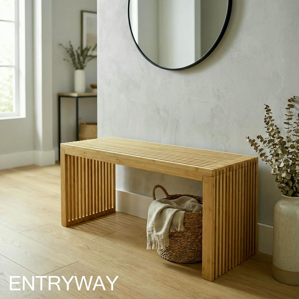 Bamboo Natural 36 inch Wooden Bench, Small Wood Benches for Entryway, Living ...