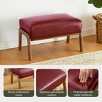 Glitzhome Foot Stool Ottoman, Modern Leatherette Sofa Stool Vanity Chair with Rubber Wood Frame, Footrest Ottoman Bench for Living Room, Entryway, Wine Red