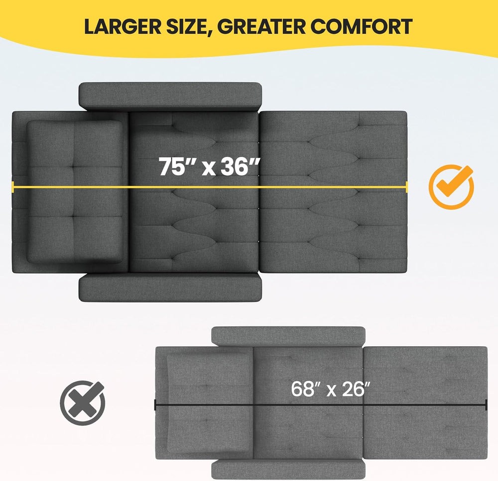 Yaheetech Convertible Futon Sofa Bed 3-in-1 Sleeper Chair Bed Tufted Couch wi...