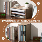 KIRIGEN Wooden Desktop Organizer Paper Storage Letter Tray File Sorter - Desk Rack Magazine File Dividers Holders for Home Office Accessories with 3 Layer Trays Dark Brown (3KWJG-DBR)