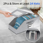 Aokeyee Hat Organizer for Baseball Caps - 2PCS Stackable Storage with Clear Window Lid, Flip-Top Access, Space-Saving Hat Box for Closet, Breathable Fabric (Grey)