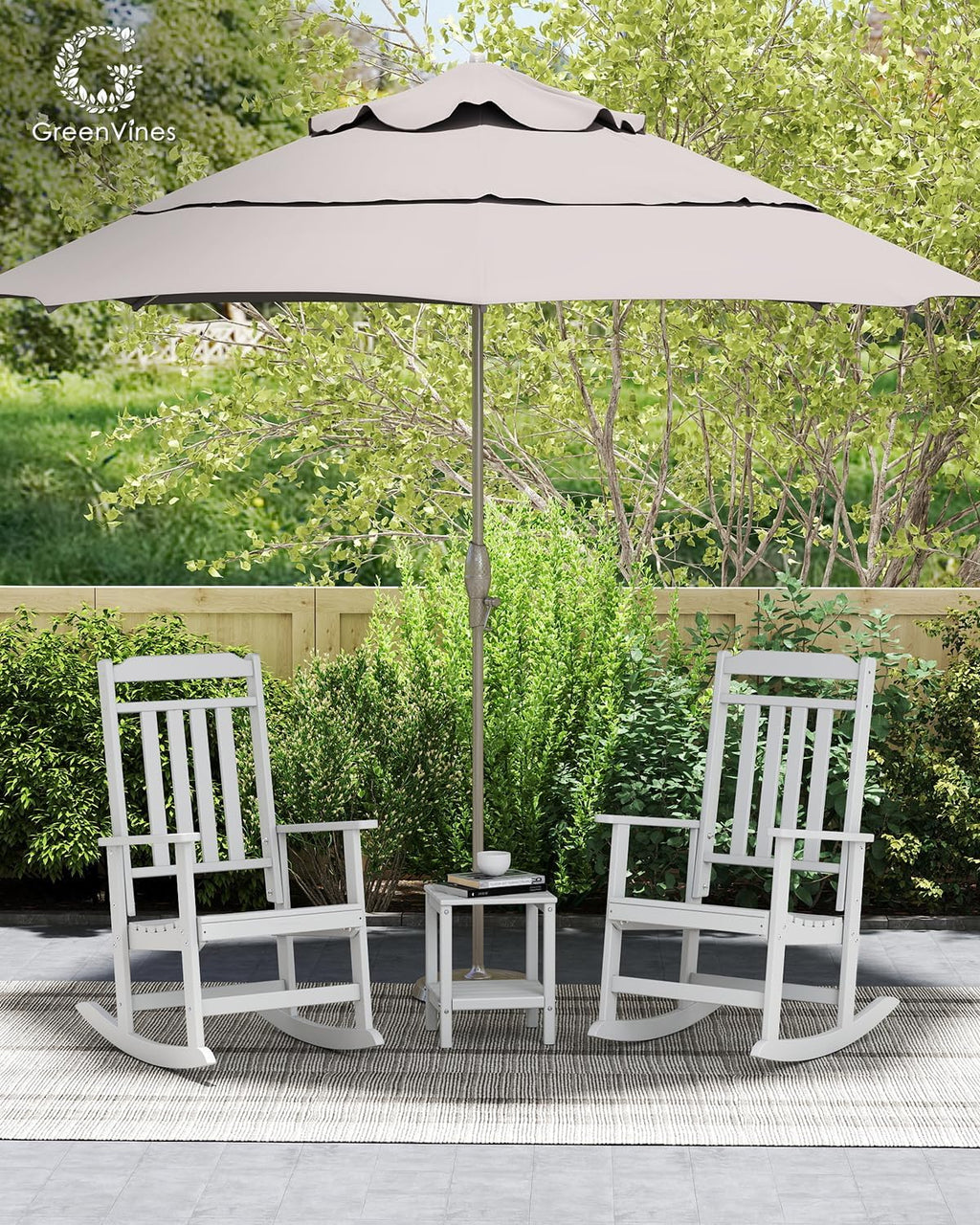 GREENVINES Classic Outdoor-Rocking-Chairs-Set-of-2, HDPE Rocker, White | 30.3" High Back | All Weather Porch Chairs Plastic | Heavy Duty | 20.5" Wide Seat | Big & Tall | for Patio Balcony Deck