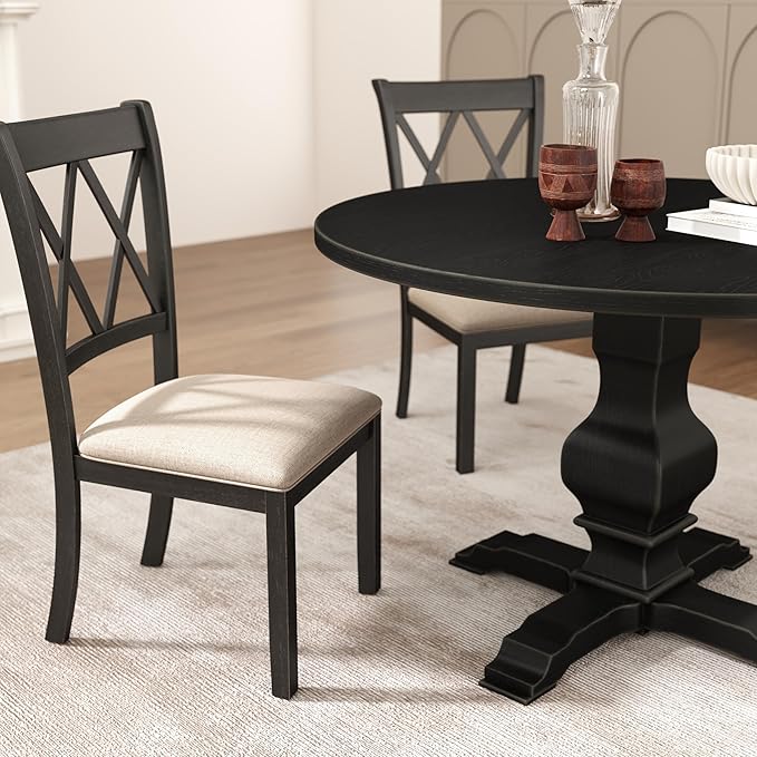 Roundhill Furniture Windvale Fabric Upholstered Dining Chair, Set of 2, Black