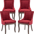 Burgundy Dining Chairs Set of 4, Kitchen & Dining Room Chairs, Fabric Upholstered Dinning Chairs, Sillas De Comedor, Nailhead Trim, Wood Legs (Red, 4 Pcs)