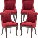 Burgundy Dining Chairs Set of 4, Kitchen & Dining Room Chairs, Fabric Upholstered Dinning Chairs, Sillas De Comedor, Nailhead Trim, Wood Legs (Red, 4 Pcs)