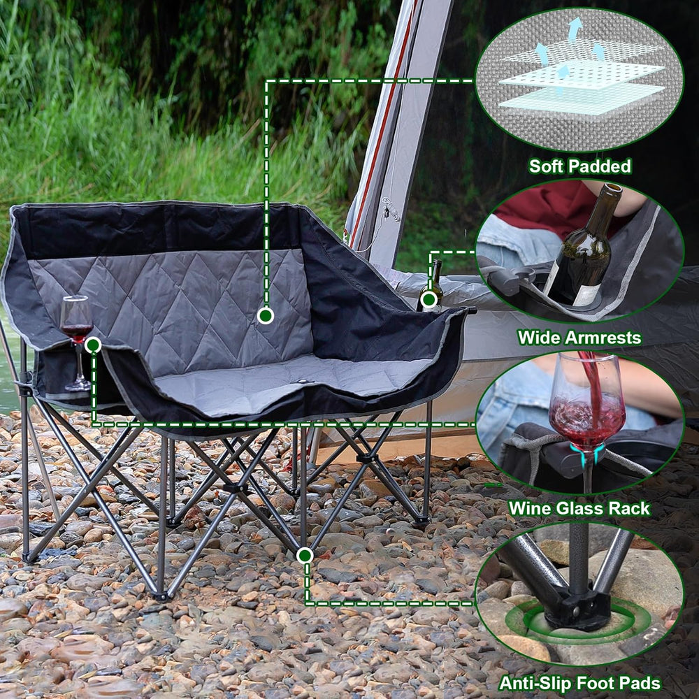 Double Camping Chair for 2 Persons, Oversized Folding Loveseat Camping Chair ...
