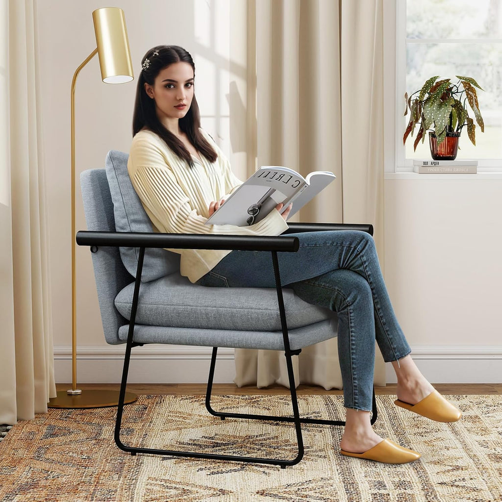 Furnilivng Large Sling Accent Chair, Comfortable Boucle Fabric Arm Chair, Upholstered Cozy Reading Chair for Living Room, Bedroom, Dressing Room, Home Office (Blue, Set of 1)