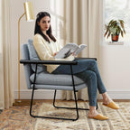 Furnilivng Large Sling Accent Chair, Comfortable Boucle Fabric Arm Chair, Upholstered Cozy Reading Chair for Living Room, Bedroom, Dressing Room, Home Office (Blue, Set of 1)