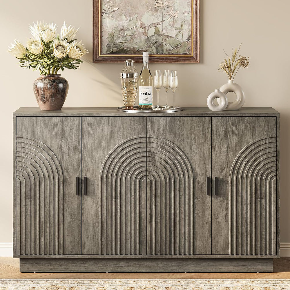 Fluted Sideboard Buffet Cabinet with Storage - 57" Credenza Coffee Bar C...
