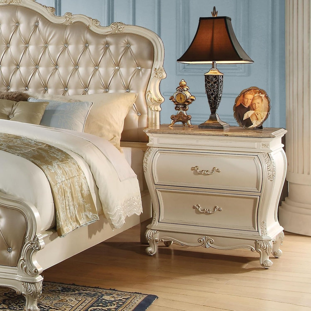 Pearl White 2-Drawer Nightstand with Legs,for Small Spaces