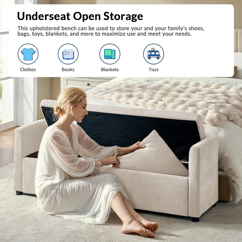59.5" Modern Storage Ottoman Bedroom Bench, End of Bed Bench with Throw ...