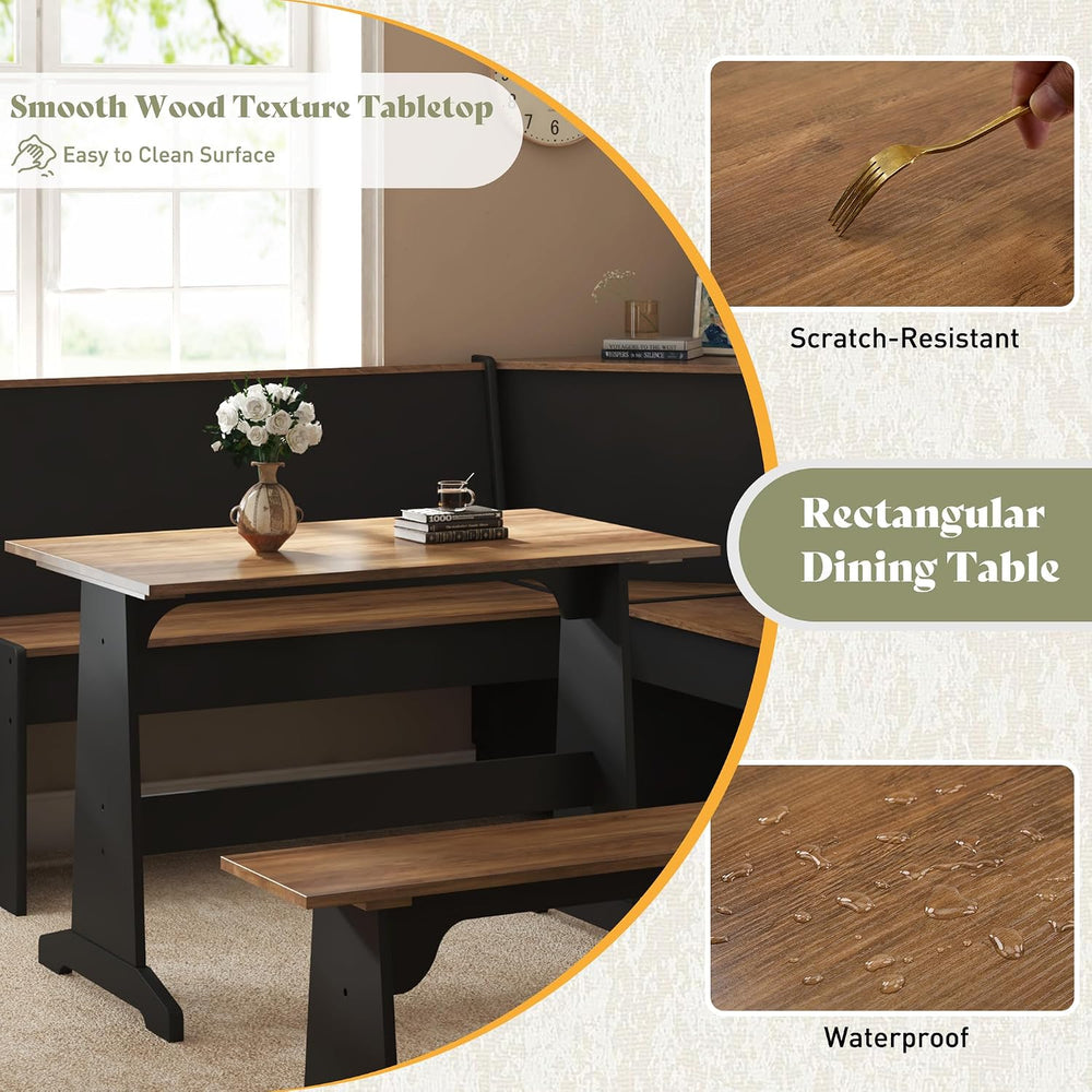 AMERLIFE 3-Piece Corner Dining Set with Hidden Storage, Black Oak | Dining Se...
