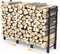 Firewood Rack Outdoor, 44.7" x 9.8" x 31.5", Black | Adjustable Wood Holder, 4 Hooks, Heavy Duty Log Rack, Indoor/Outdoor Firewood Storage