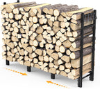 Firewood Rack Outdoor, 44.7" x 9.8" x 31.5", Black | Adjustable Wood Holder, 4 Hooks, Heavy Duty Log Rack, Indoor/Outdoor Firewood Storage