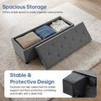 DUMOS Storage Ottoman Bench, 43.3 Inch End of Bed Bench for Living Room | 27 Gallon Steel Frame Linen-Look Fabric Chest, Removable Cover, 250lb Capacity, Bedroom Entryway, Dark Grey