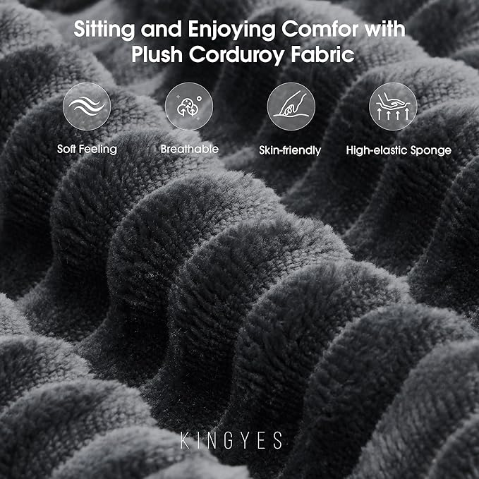 KINGYES 135'' Modular Sectional U Shaped Sofa, Upholstered Corduroy Boneless Couch Cloud Couch for Living Room, Gray