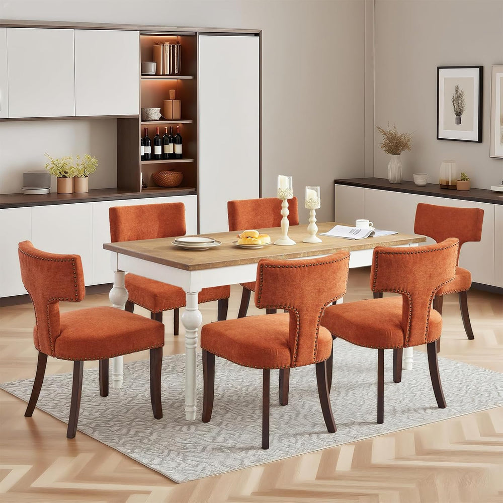 Mid Century Modern Farmhouse Dining Chairs Set of 4, Linen Upholstered with C...