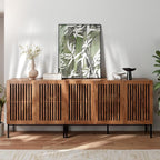 Farmhouse TV Stand for TVs up to 85 inch, 2 in 1 Entertainment Center TV Console with Metal Base & Storage Cabinets,Media Console for Living Room, Dark Brown