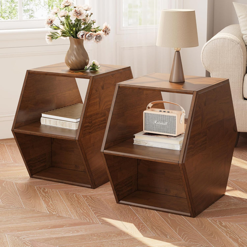 PADMA HOUSE Solid Wood Small End Table, Fully Assembled Hexagon Sofa Side Tab...