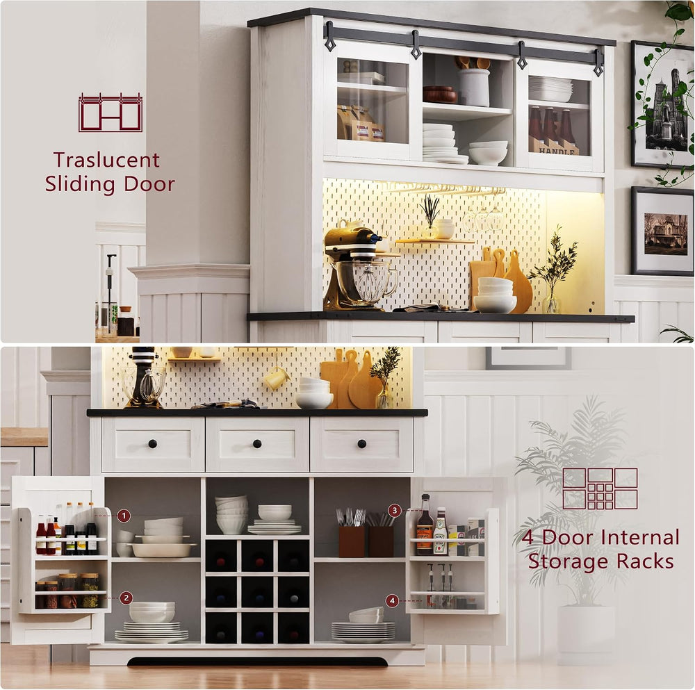 Spaco 71" Pantry Bar Cabinet with Hutch,Farmhosue Kitchen Buffet Sideboa...