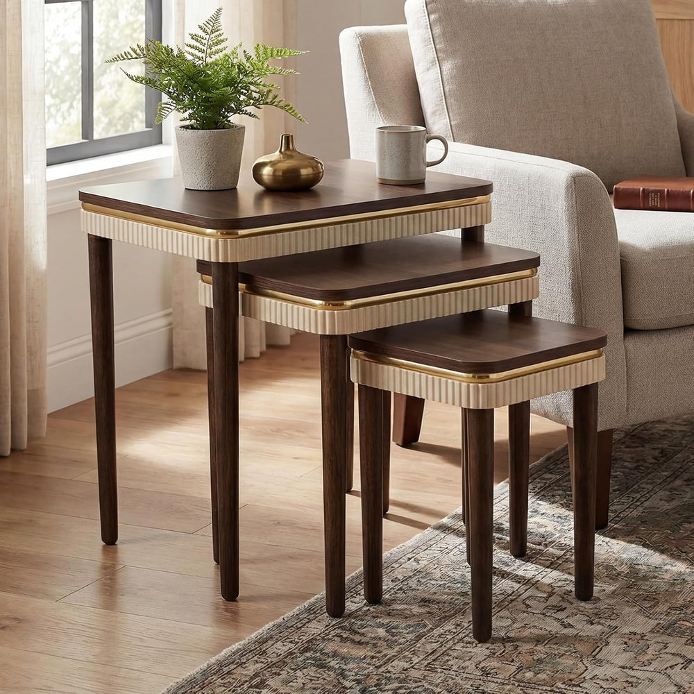 Hyfirm Walnut Nesting Tables Set of 3, Mid Century Side Tables | Space-Saving...