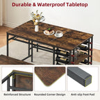 Garvee Dining Table Set for 4, Kitchen Table Set for 4 with 2 Benches, 3 Piece Dining Room Table Set for Small Space Apartment, Retro Brown