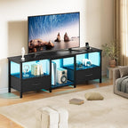 TV Stand for 65 Inch TV, LED Entertainment Center with Fabric Drawers and Power Outlets, Modern Industrial TV Media Console for Living Room, Bedroom Storage Cabinet - 59'' Black