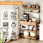 Mexin Bakers Rack with Power Outlets, 5-Tier Microwave Oven Stand with 2 Drawers, Kitchen Stand Coffee Bar Table with Storage, Heavy Duty Kitchen Shelves(Brown)