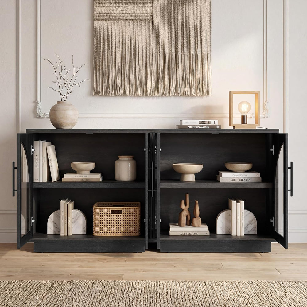 Fatmok Arched Glass Sideboard Buffet Accent Cabinet, 31.5" Display Crede...