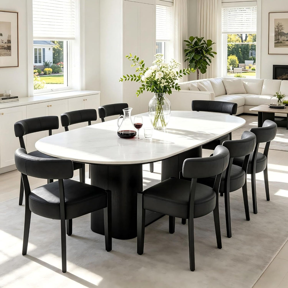 RNKSFX Black Dining Chairs Set of 8, Faux Leather Upholstered Kitchen & D...