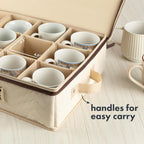 Hard Shell China Storage Containers 5-Piece Set Moving Boxes for Dinnerware, Glasses, Plates, Mugs and Saucers Sturdy Dish Organizer with Dividers for Seasonal Storage - Service for 12 - Beige Quilted