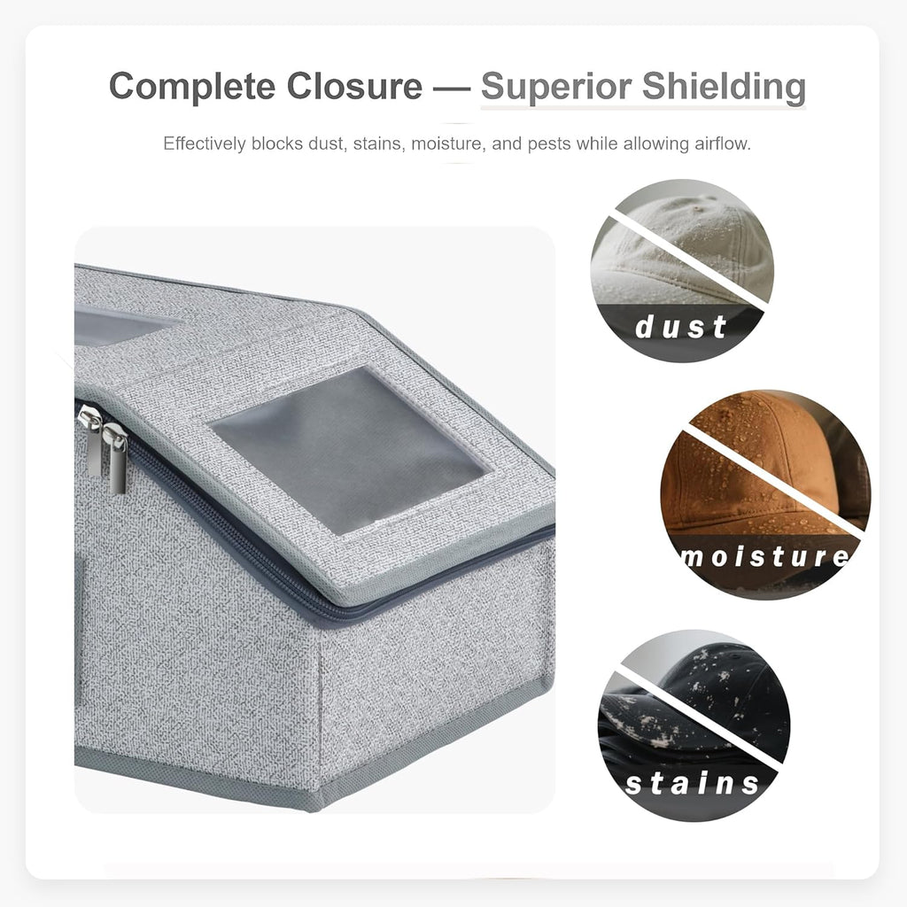 2 Pack Hat Boxes for Women and Men Storage,Fitted Perfect Curve Hats Organizers for Baseball Caps,Hat Holders for Closet,Stackable Hard Hat Travel Cases with Lids,Each for 12 Hats (Grey 2pcs)