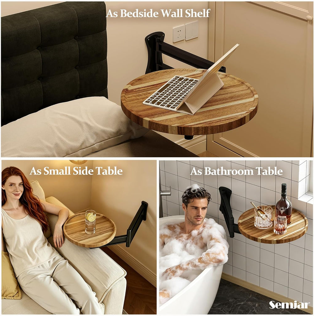 Wall Mounted Folding Table,11" Acacia Bedside Shelf Wall Mount Floating ...