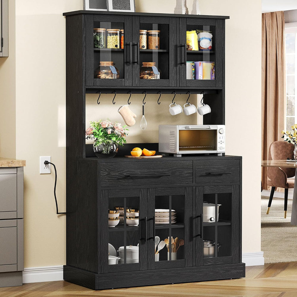 YITAHOME 71" Tall Kitchen Pantry Cabinet with Microwave Stand & Buil...