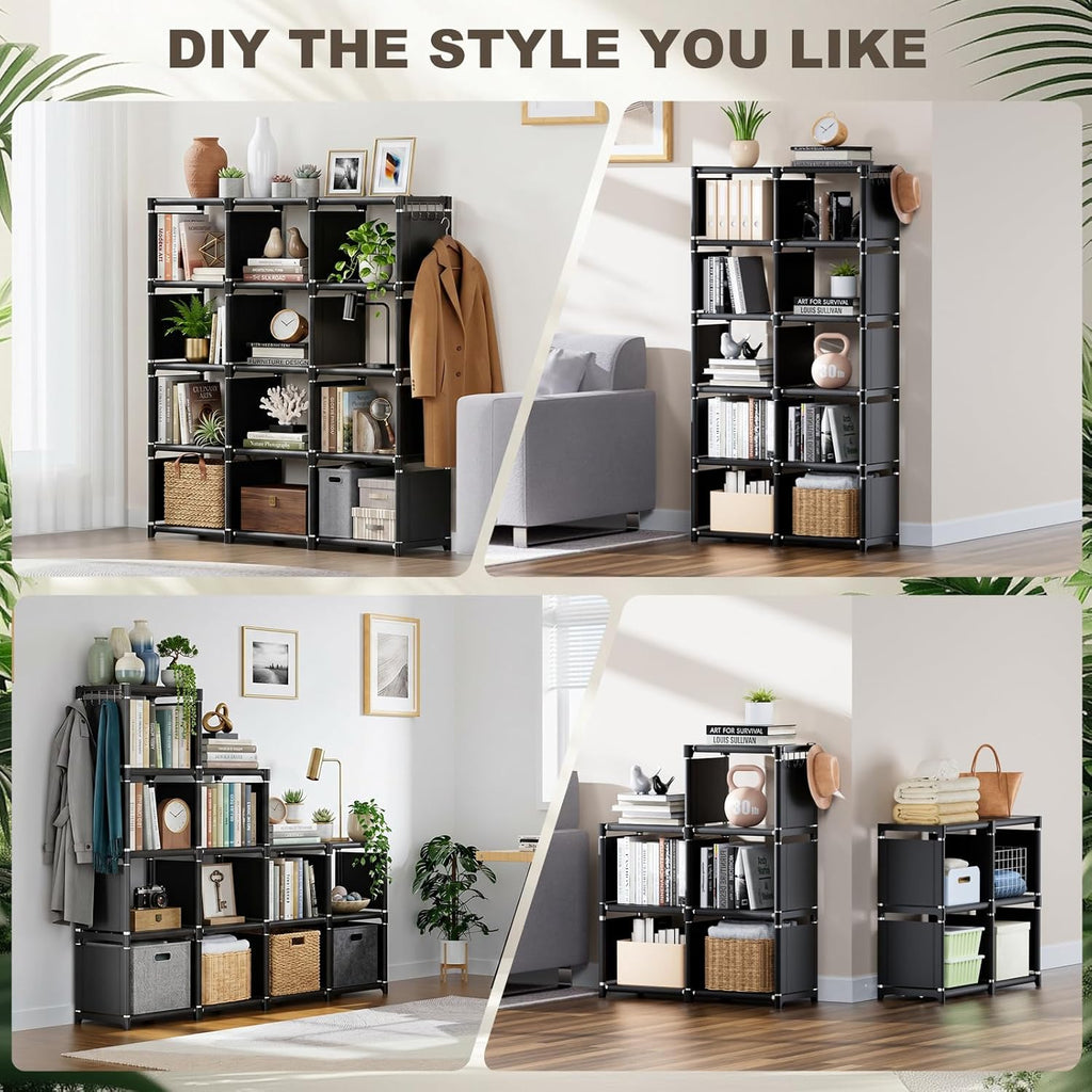 Mavivegue Book Shelf, 12 Cube Storage Organizer, DIY Bookcase, Metal Bookshelf,Tall Book case for Bedroom, Living Room,Office,Closet, Black Cubicle Rack