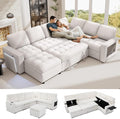 Vipbear 7 Seat L Shaped Modular Sectional Sleeper Sofa Bed with Ottoman/Pull Out Bed/Reclining Backrest/USB Ports/Table/LED Light/Storage Seat, Tool-Free Assembly, Chenille Beige