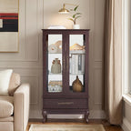 52" Lighted Accent Curio Cabinet, 3-Tier Antique Storage Cabinet with Tempered Glass Adjustable Shelves & Drawer, Acrylic Panel, Bulb Included, China Display Case for Living Room/Kitchen (Dark Cherry)