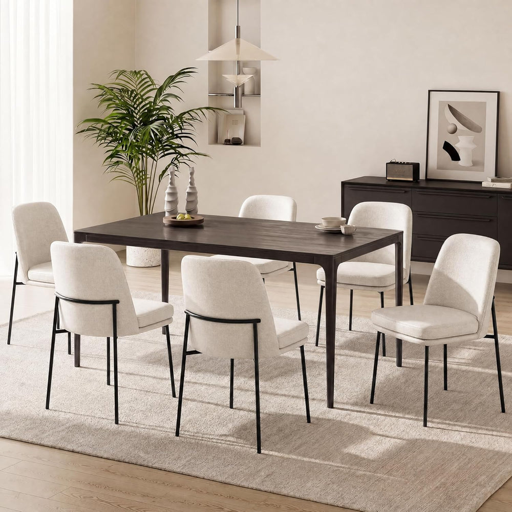 COLAMY Leather Dining Chairs Set of 6 with Metal Legs, Beige