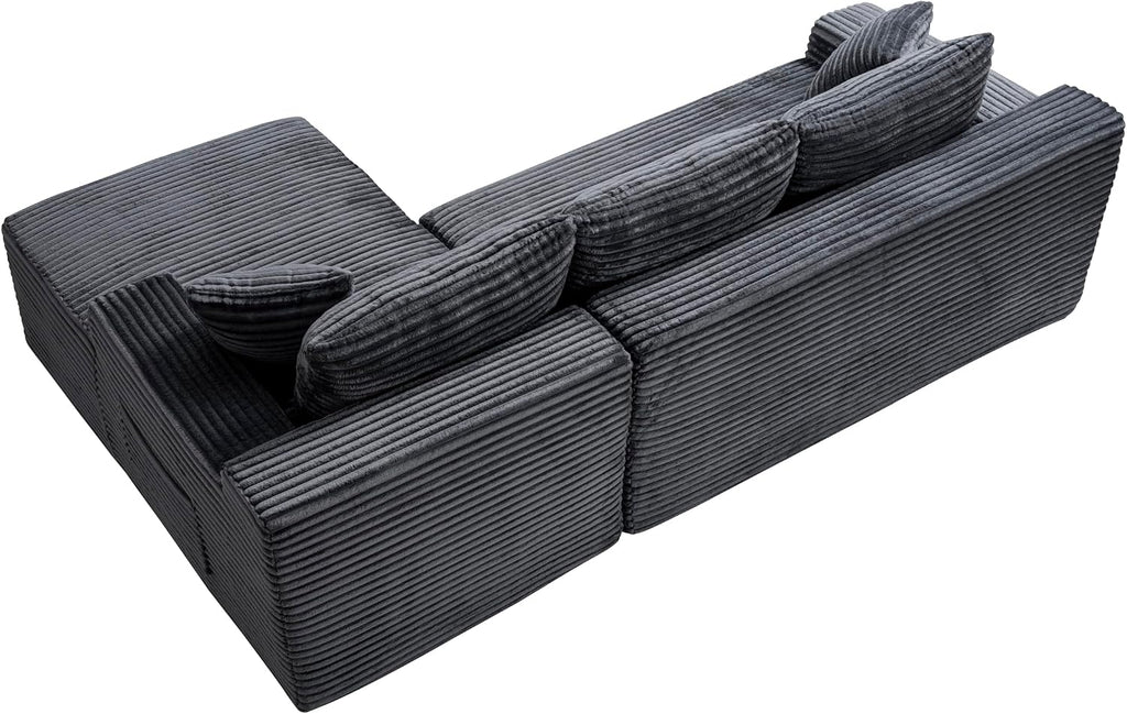 Grey Oversized Sectional Boneless Couch for Living Room. Right Face Chaise | L shaped modular sofa, Cloud soft cushion with foam, Breathable pet-friendly, Side storage pocket, No assembly required.