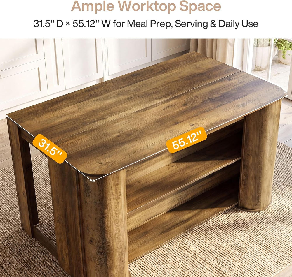 Tribesigns 55" Kitchen Island with Storage Shelves, Farmhouse Stationary...