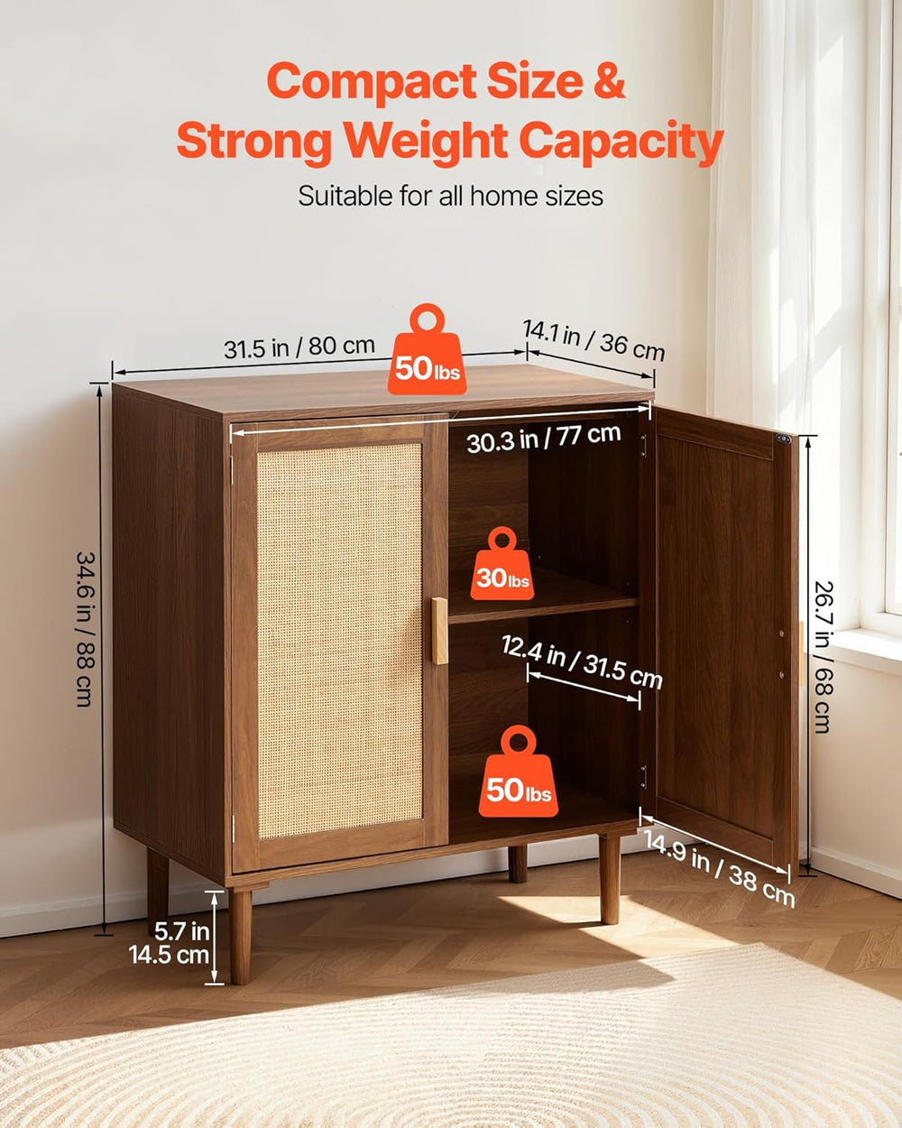 VEVOR Rattan Cabinet, Rattan Storage Cabinet with 2 Magnetic Doors and Adjust...