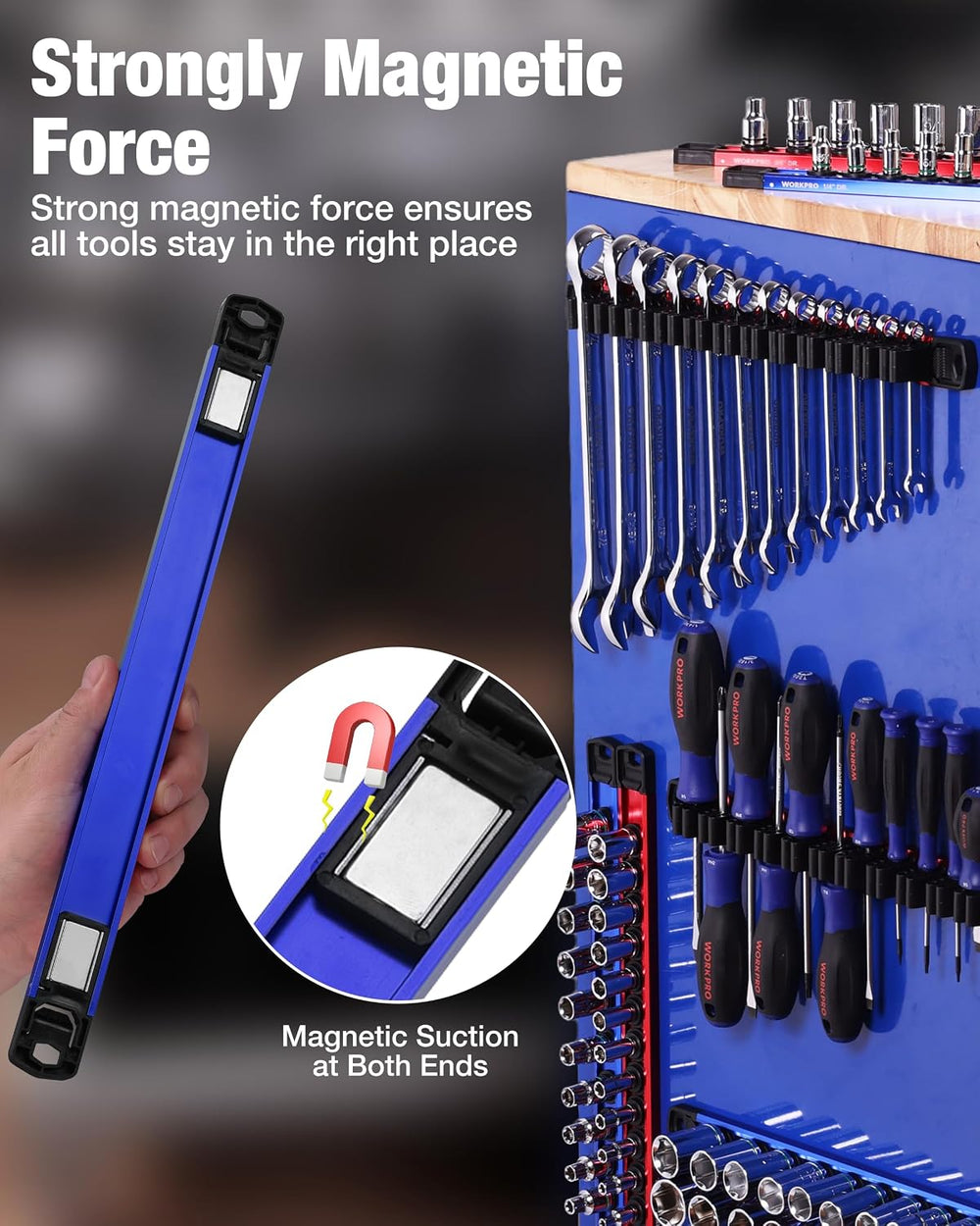 WORKPRO 8-Piece Magnetic Socket & Screwdriver Organizer, Quick-Release Rail