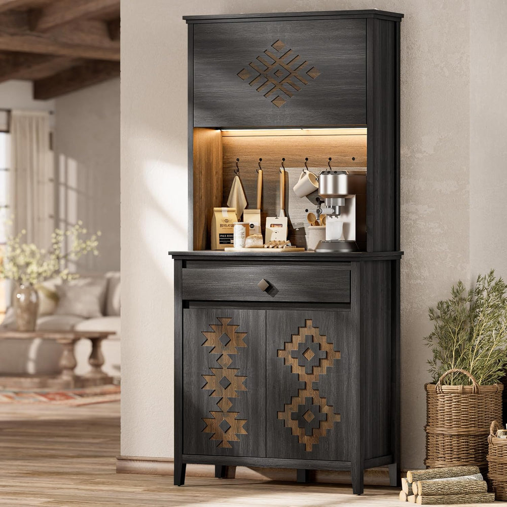 72" Tall Kitchen Pantry with Hydraulic Flip Up Door, Storage Cabinet wit...